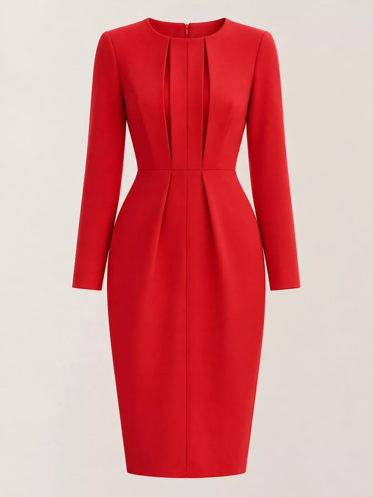Pleated Long-Sleeve Bodycon Dress
