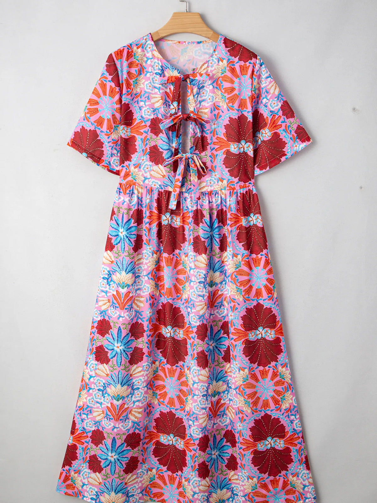 Floral Print Tie-Front Midi Dress