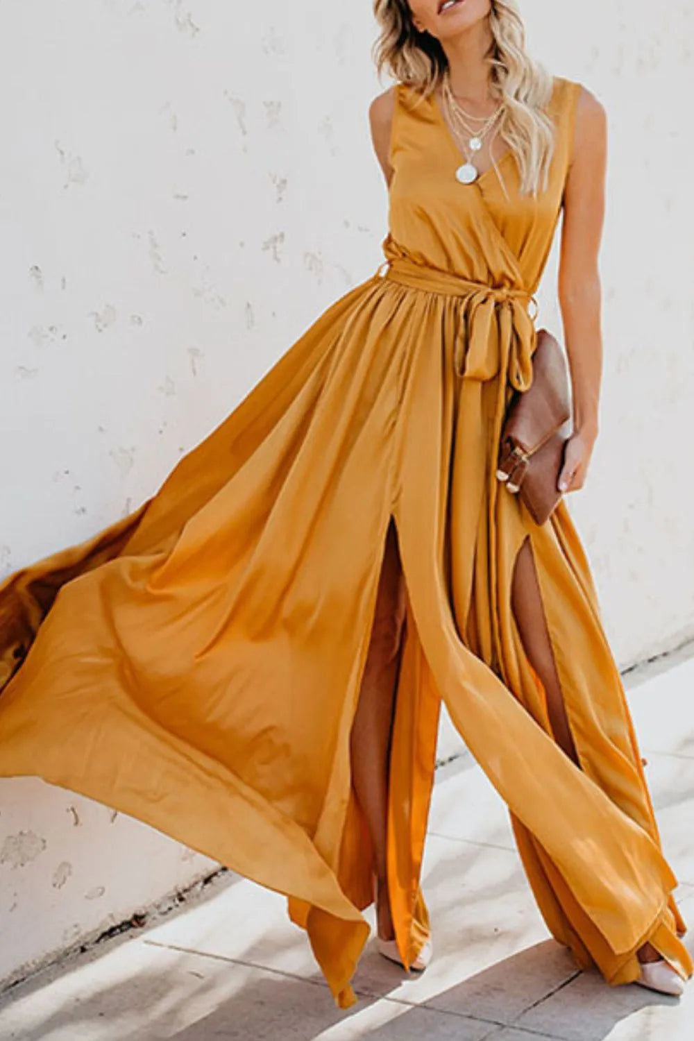 Surplice Tie-Waist Maxi Dress