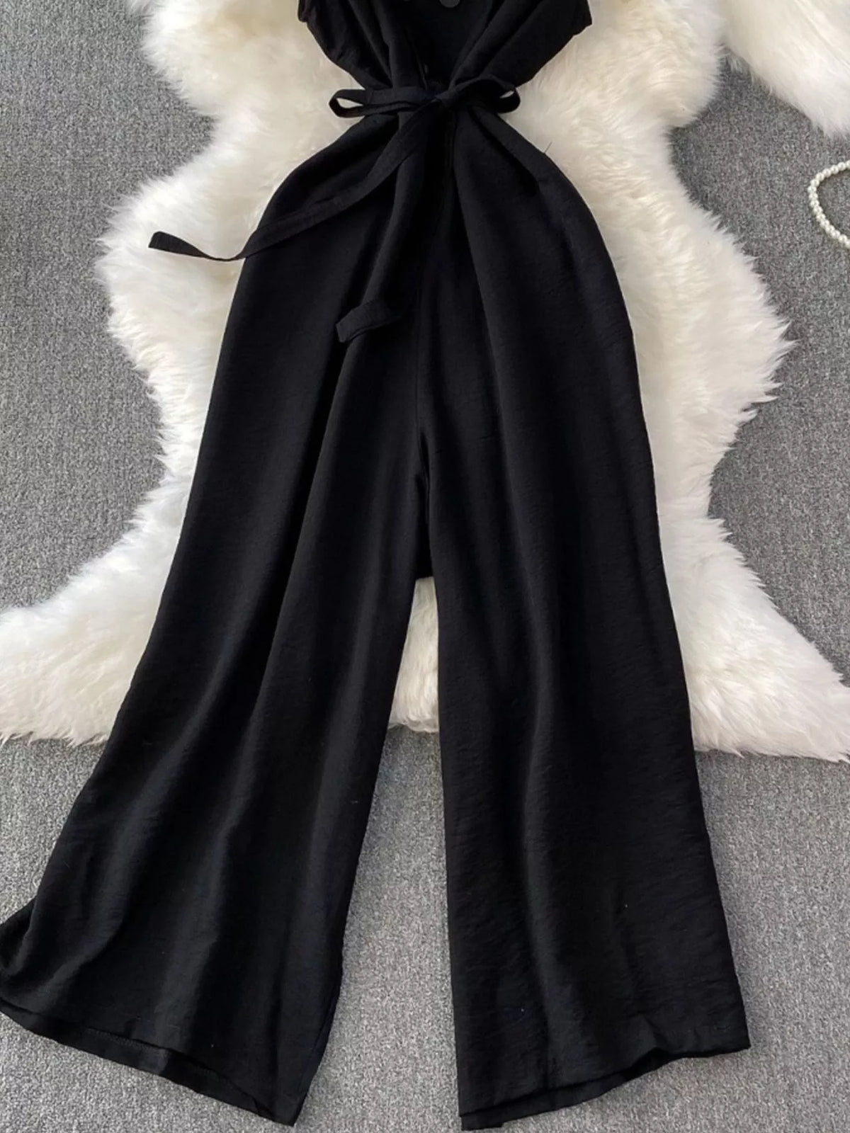 Belted Sleeveless Wide Leg Jumpsuit