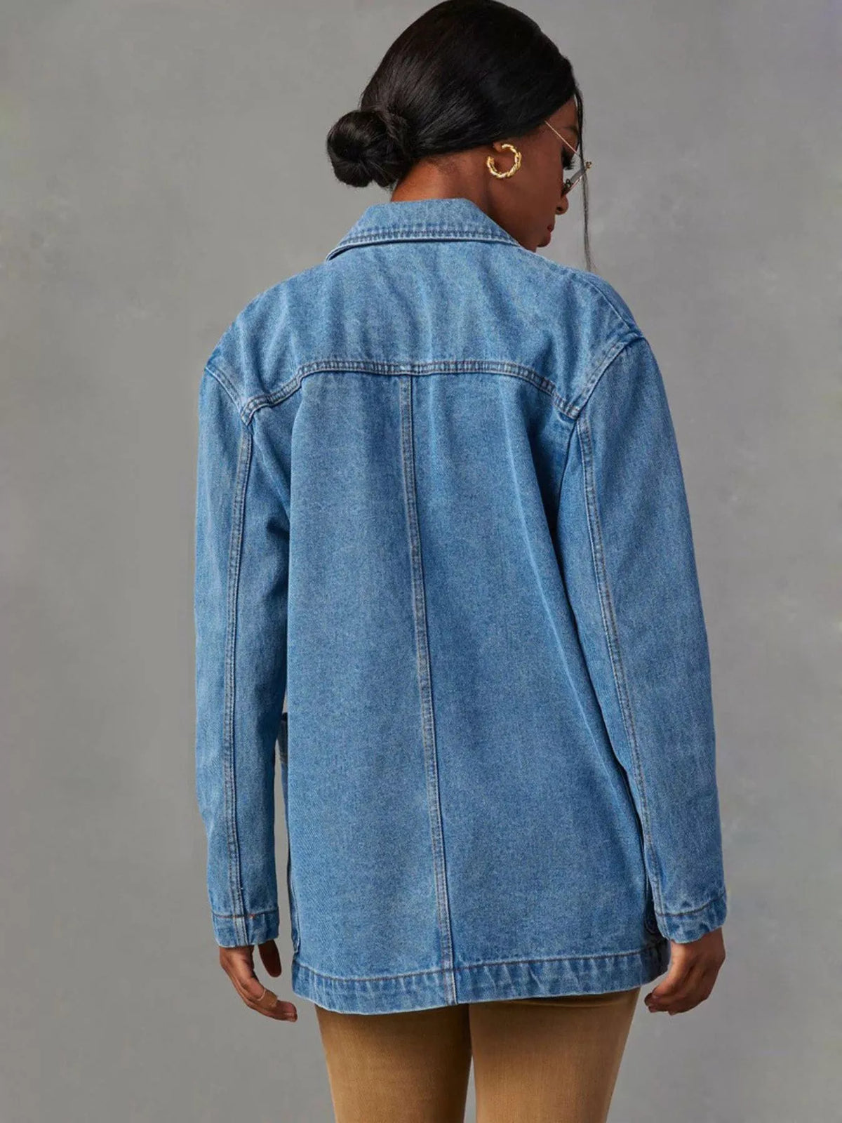 Button-Down Denim Blazer in Light Blue by Invera