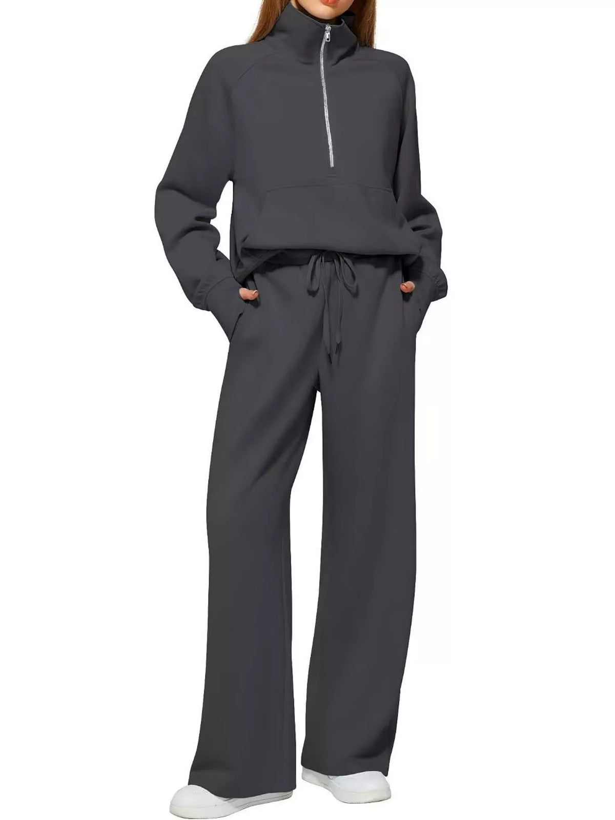 Half-Zip Sweatshirt and Wide-Leg Pants Set