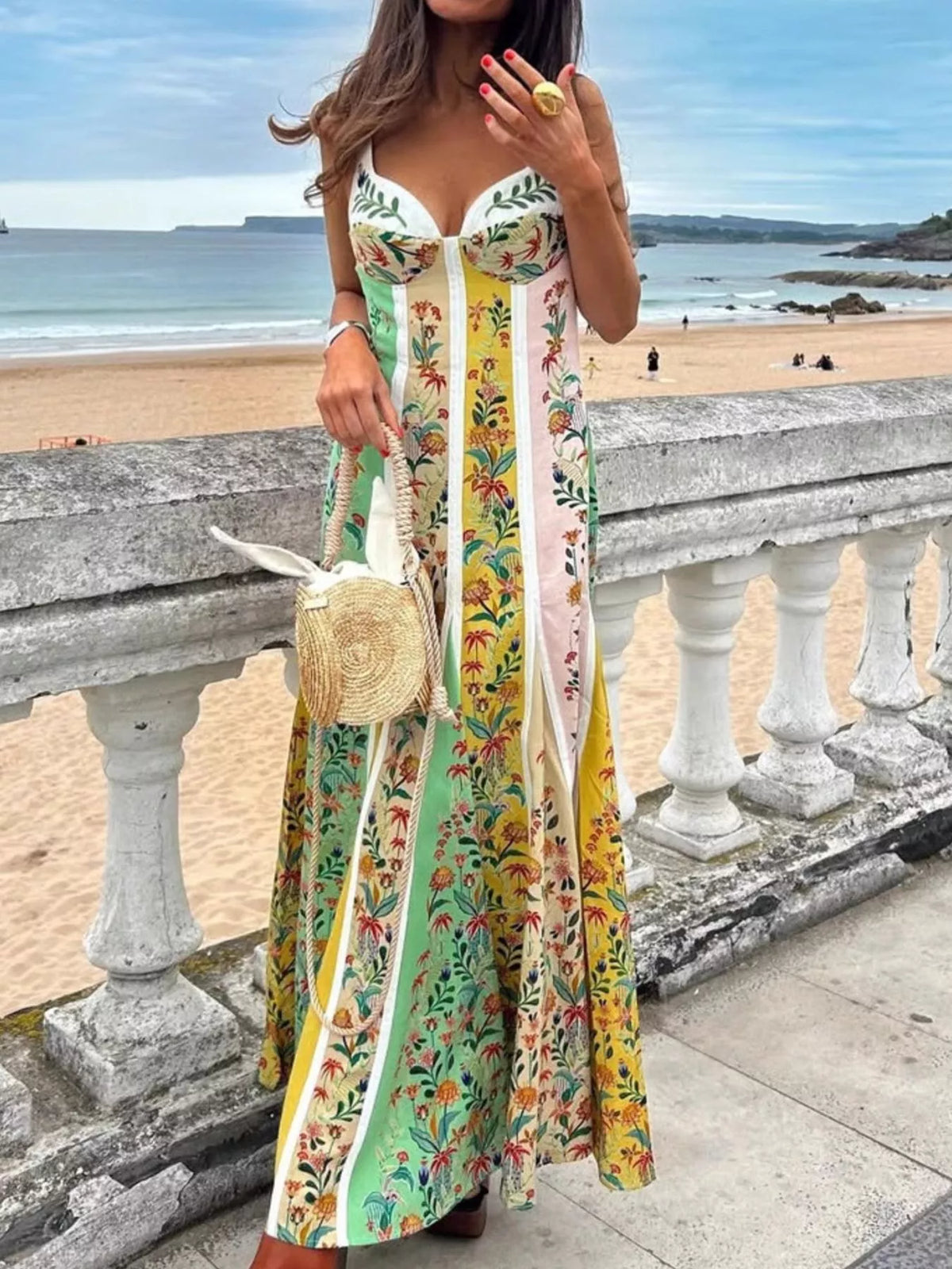 Sweetheart Neck Maxi Dress in Multicolor