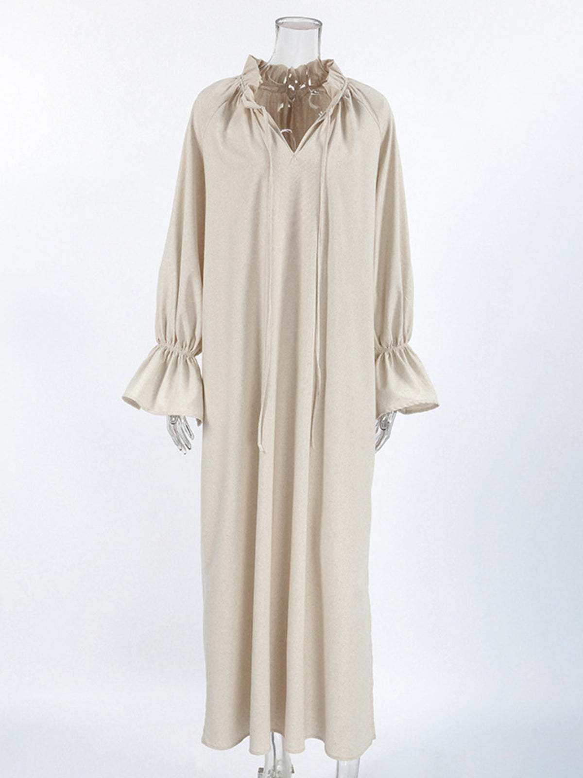 Tie Neck Flounce Sleeve Maxi Dress