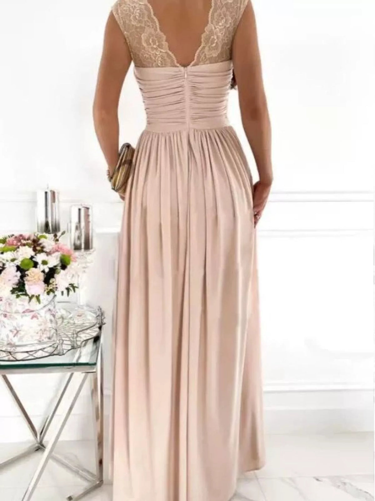Lace Detail High Slit Maxi Dress