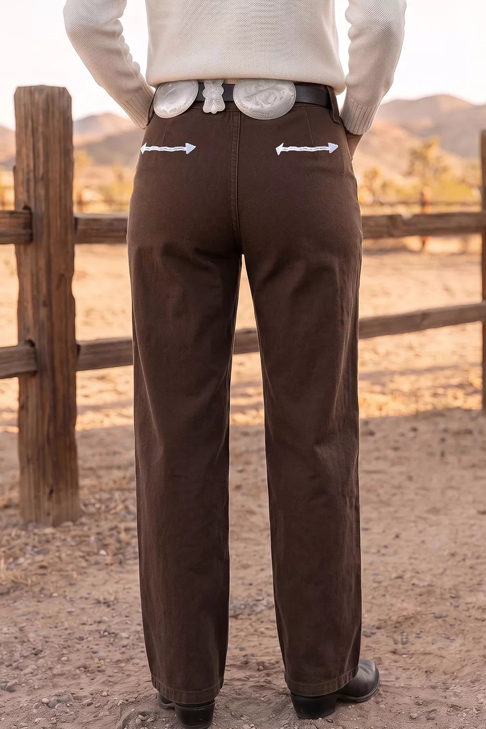 Western Colorblock Straight Leg Jeans in Dark Brown