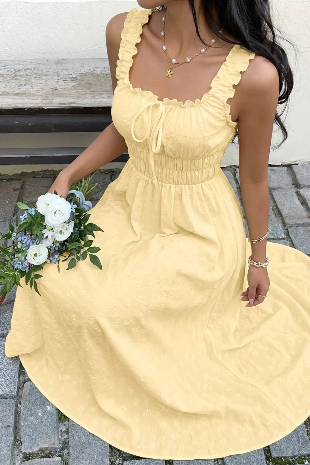 Square Neck Sleeveless Maxi Dress in Pastel Yellow
