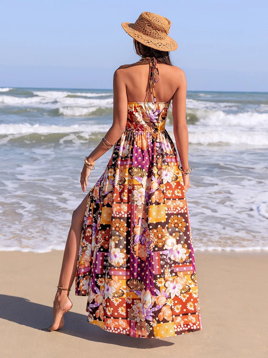 Printed Halter Neck Cami Dress in Multicolor
