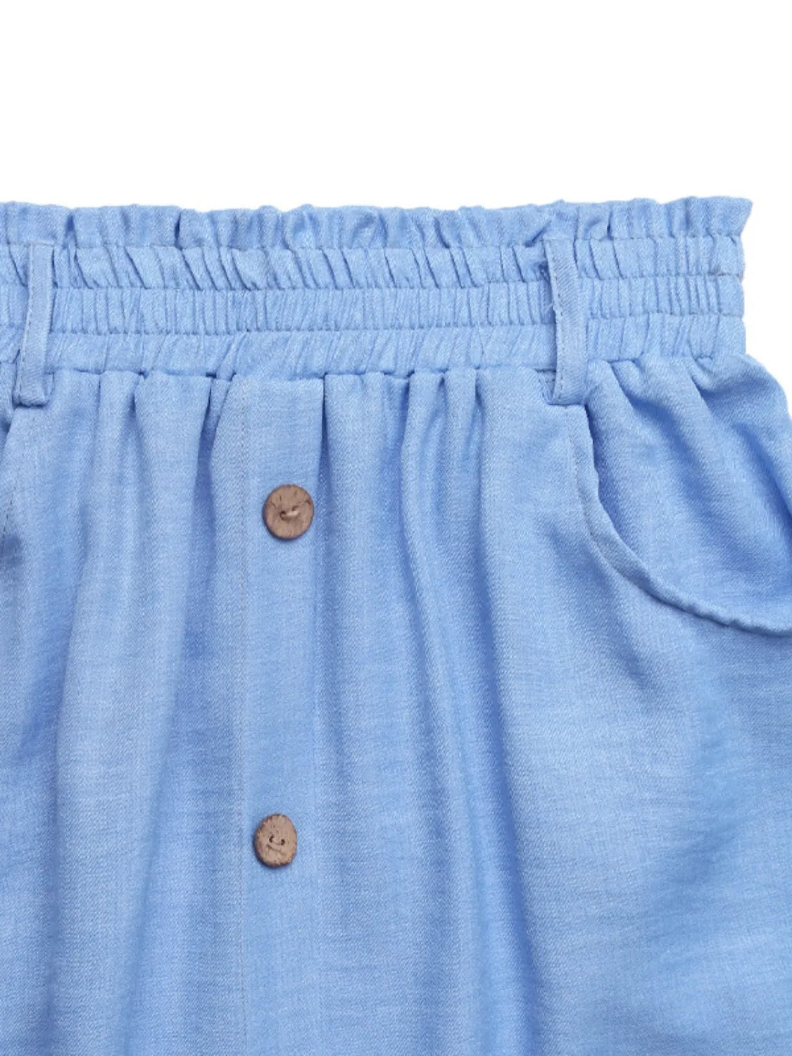 Decorative Button-Front Midi Skirt in Light Blue