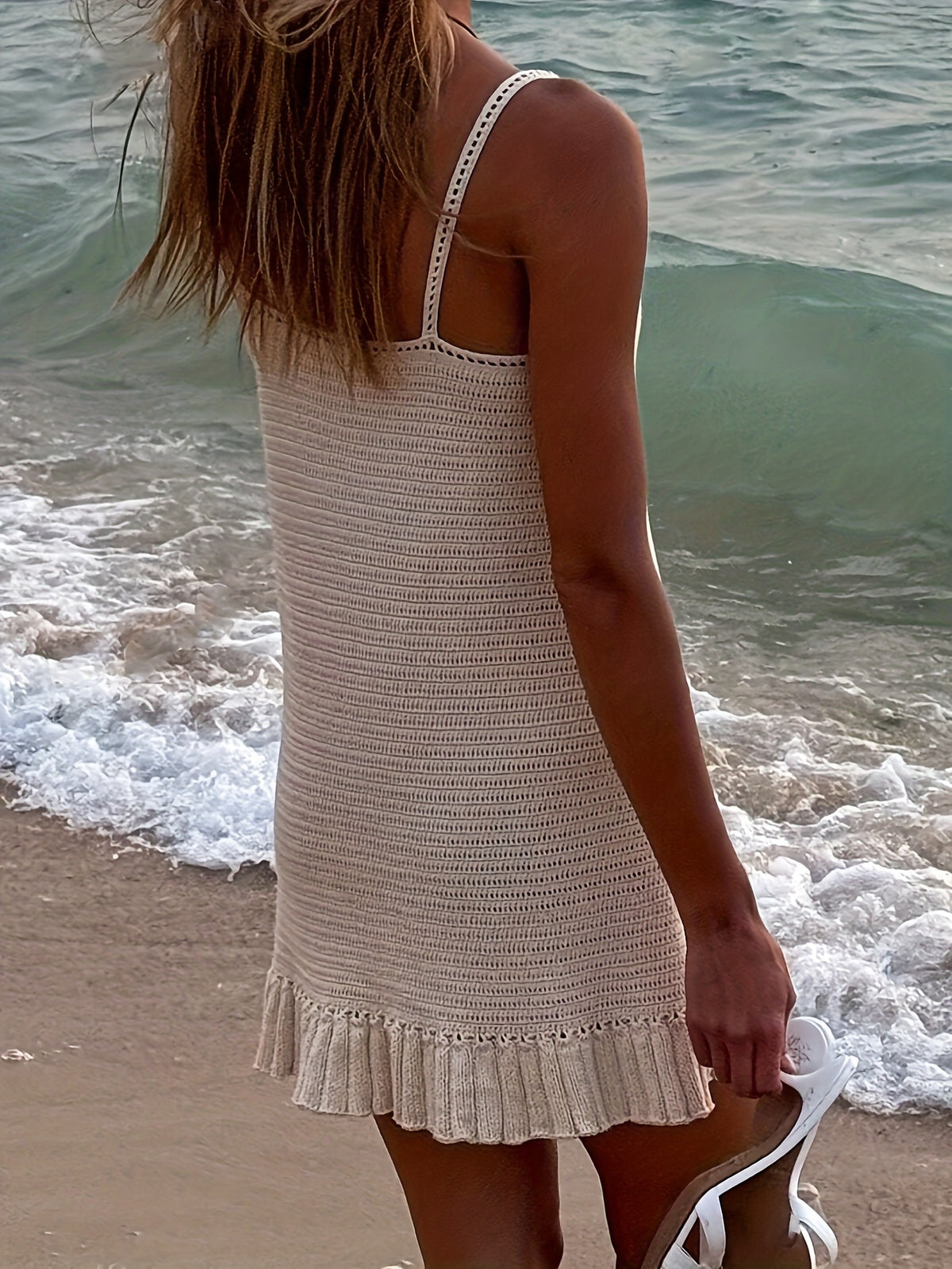 Sleeveless Crochet Mini Sweater Dress in Cream