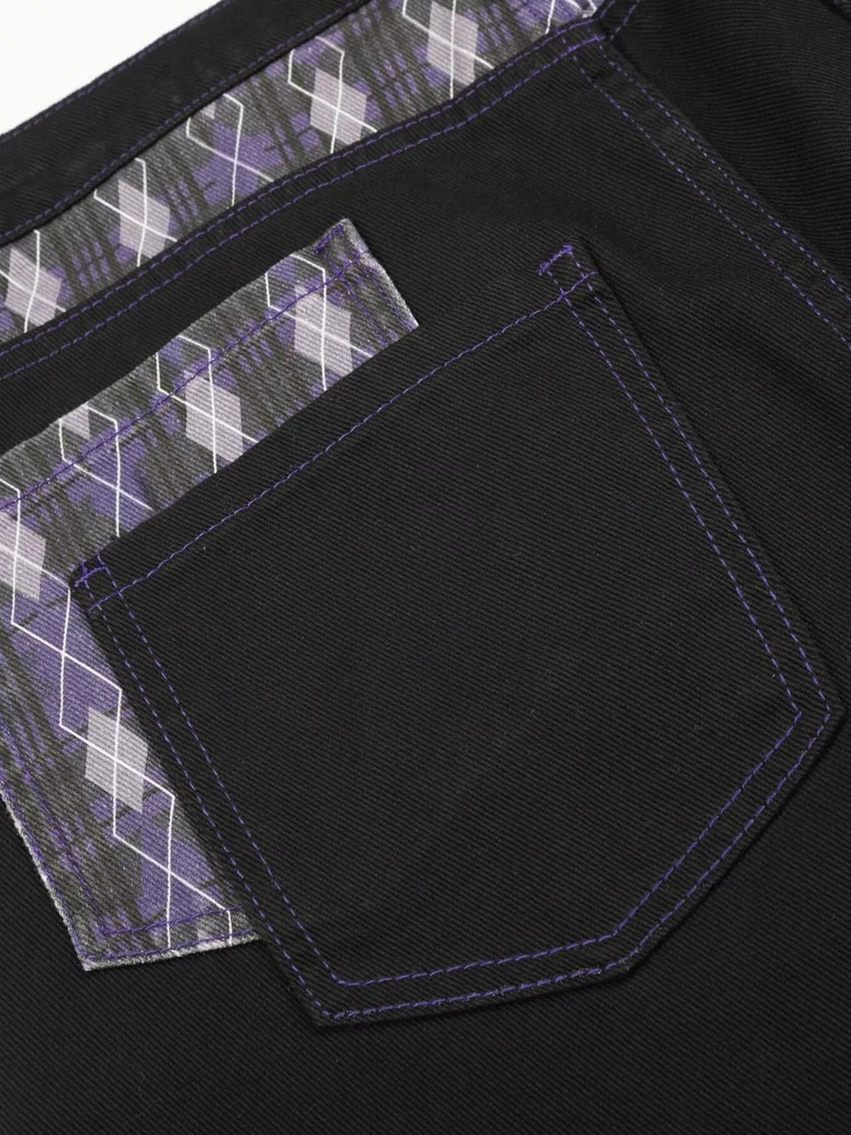 High-Waisted Wide-Leg Jeans with Argyle Accents in Black by TrendMaster