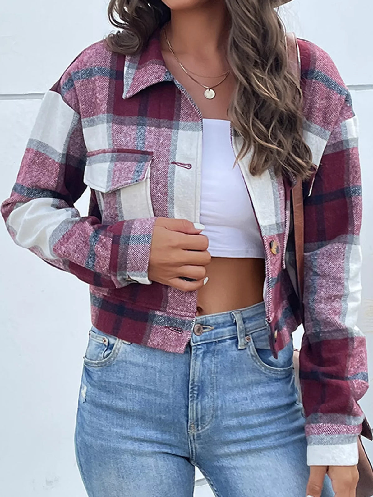 Plaid Button-Up Cropped Jacket