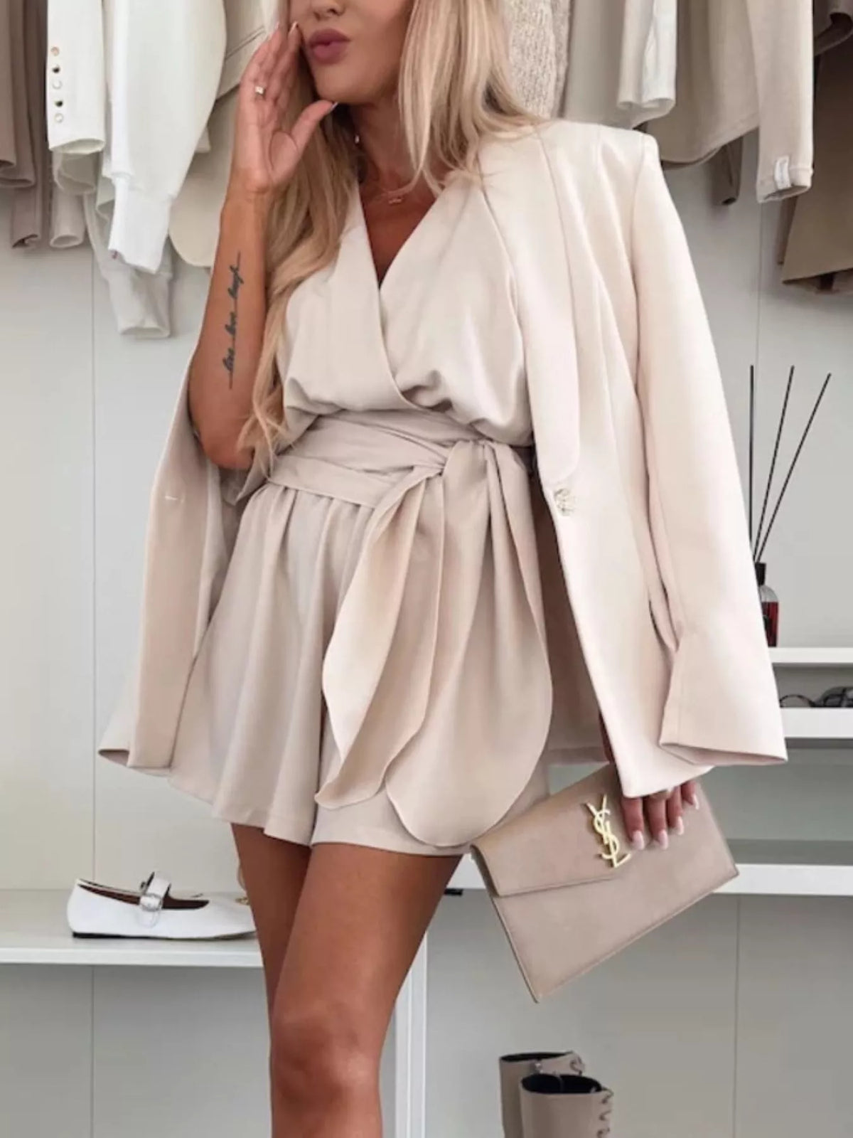Belted Surplice Tie-Waist Romper