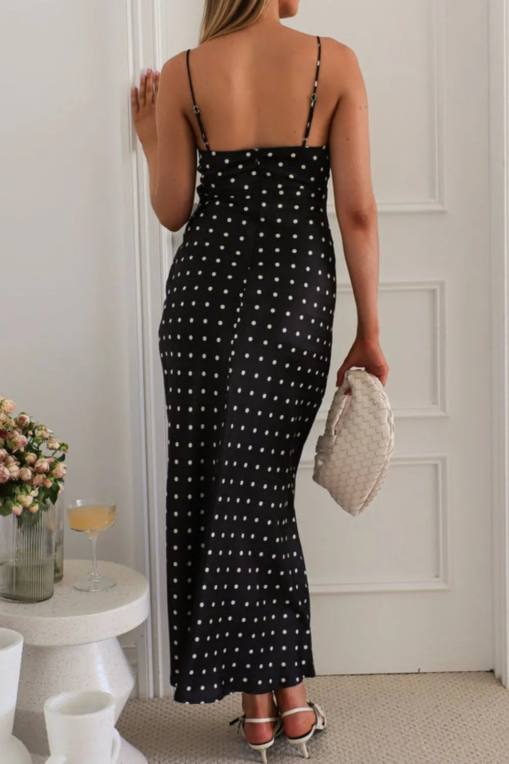 Polka Dot Midi Cami Dress in Black