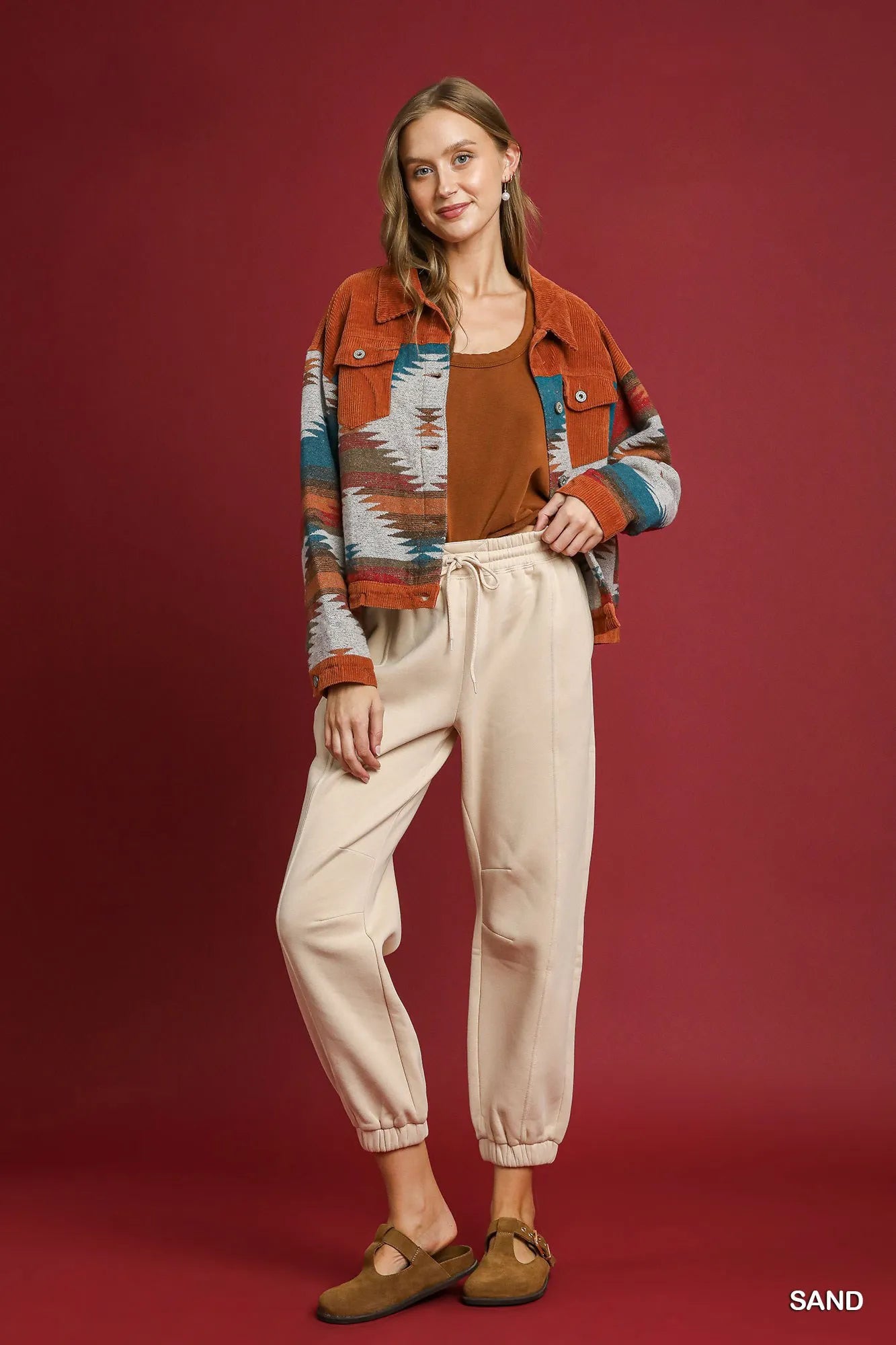 Umgee Fleece Jogger Pants in Sand