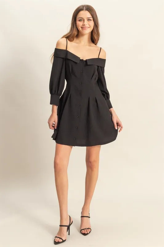 Hyfve Button-Down Mini Dress with Pockets in Black