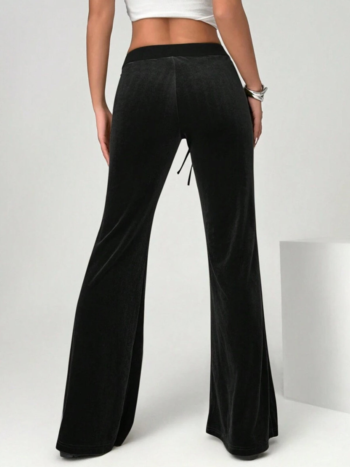 Velvet Flare Pants with Drawstring Waist