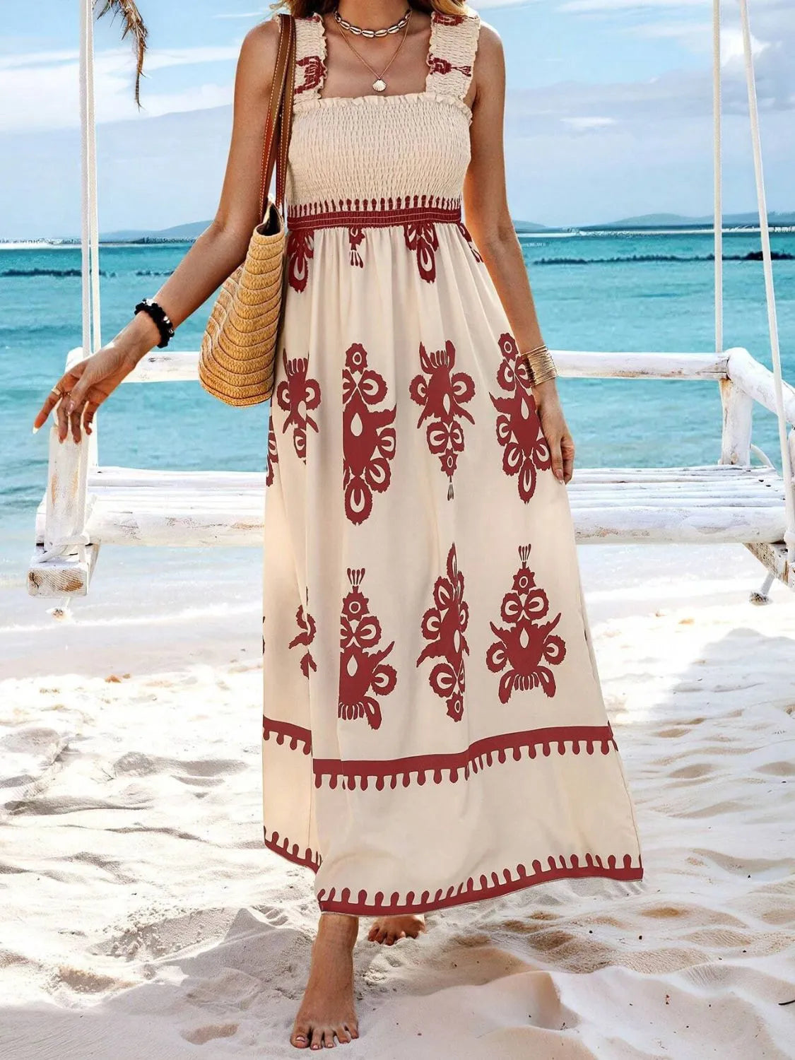 Smocked Wide Strap Maxi Dress