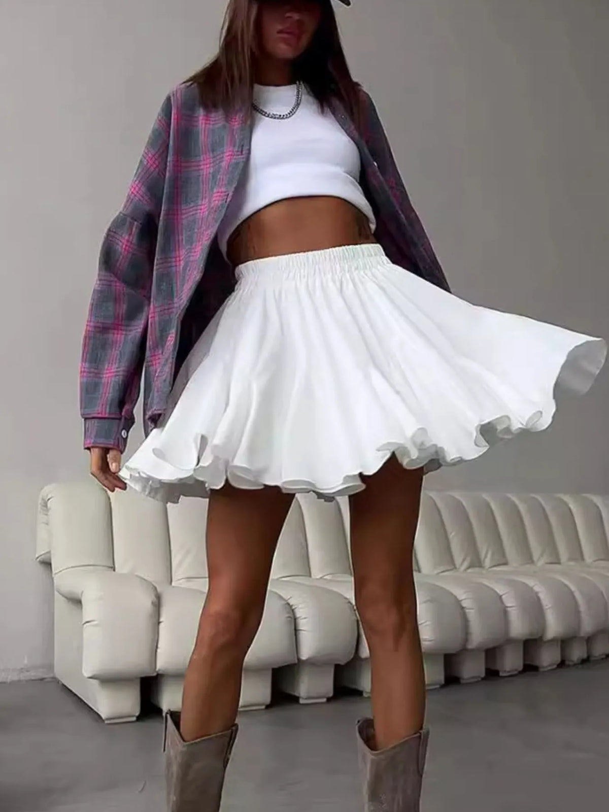 Ruffled-Hem Elastic Waist Skirt