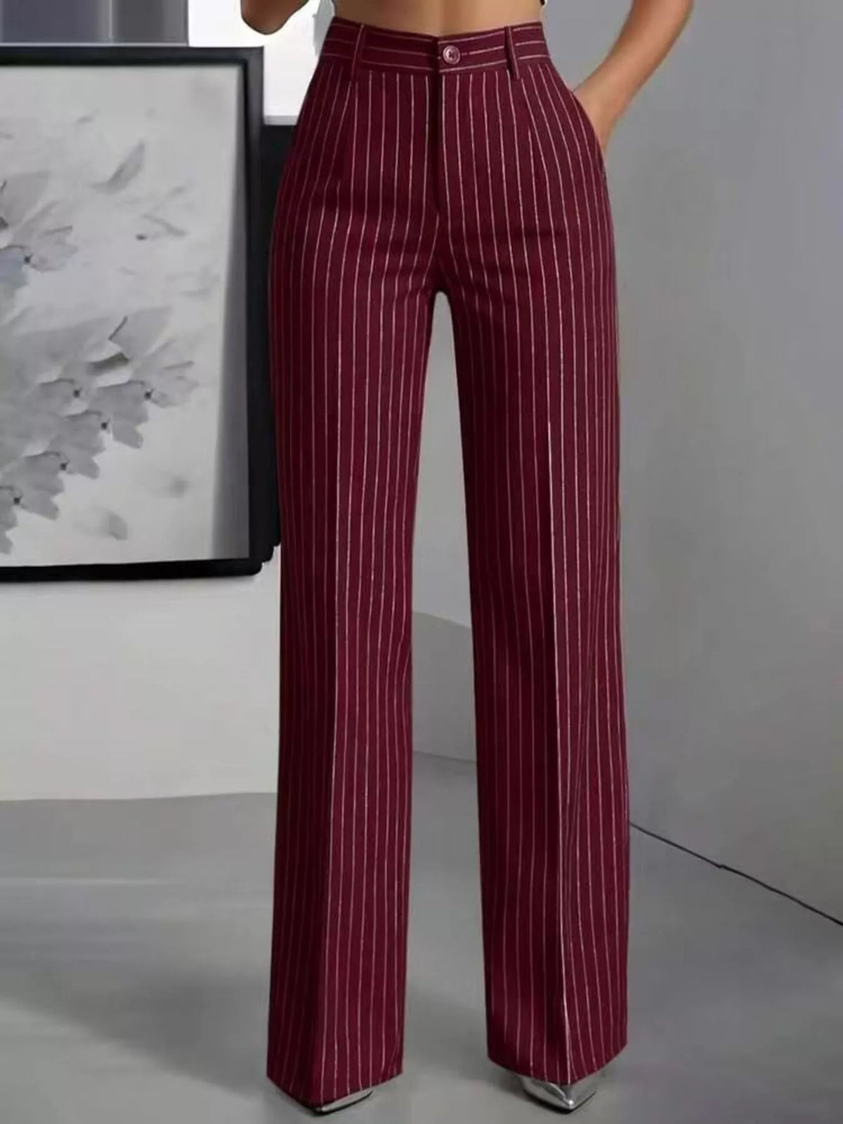 High-Waisted Striped Wide-Leg Pants