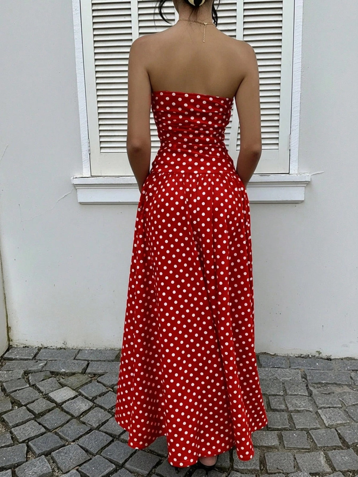 Polka Dot Strapless Maxi Dress