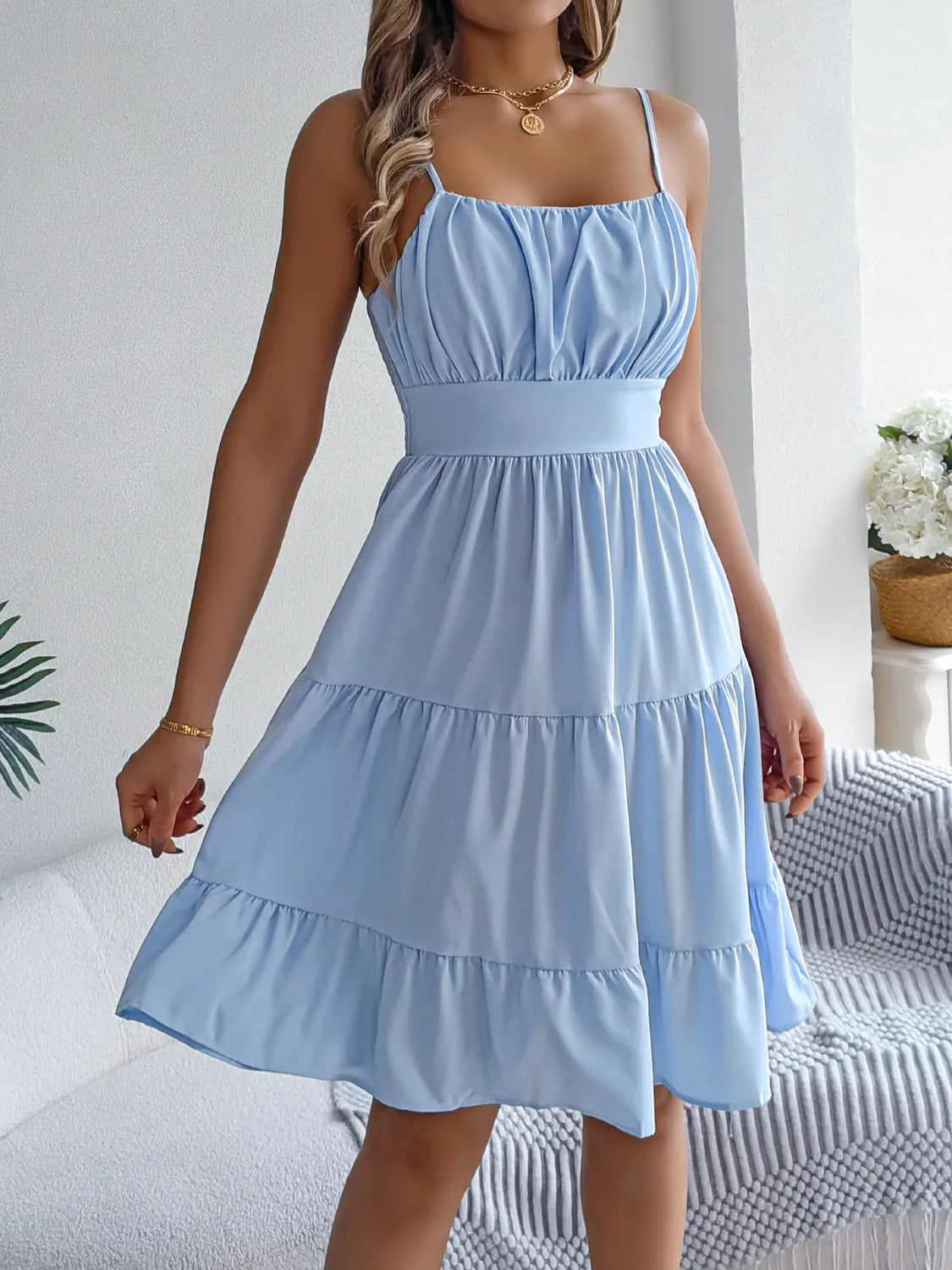 Smocked Back Tiered Cami Dress
