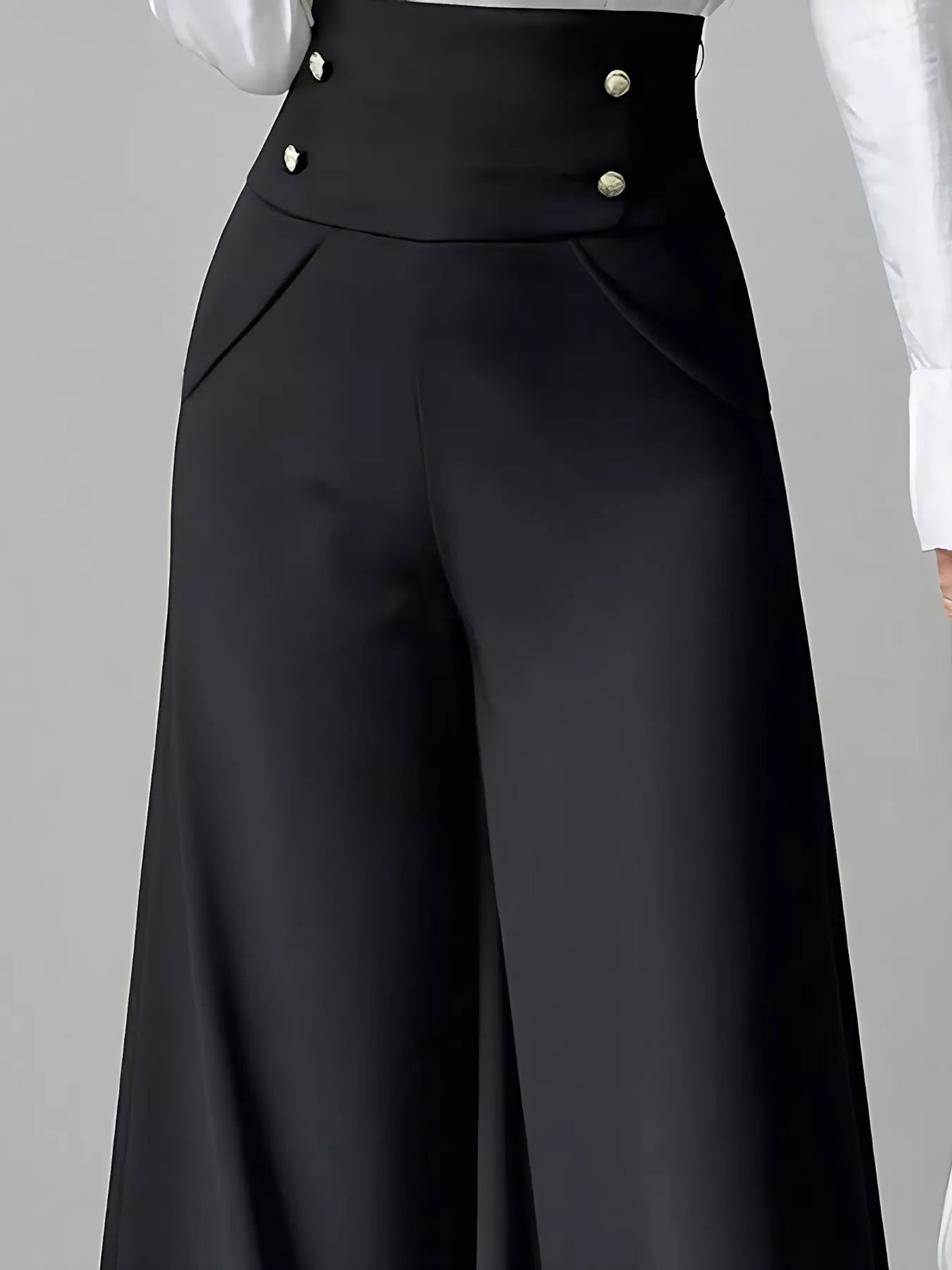 High Waist Wide Leg Pants with Button Detail