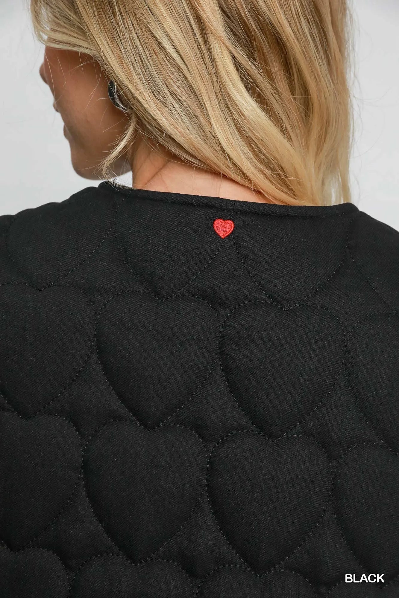 Umgee Heart Quilted Tie-Front Vest in Black