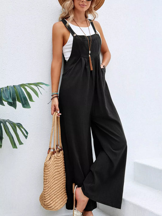 Casual Wide-Leg Overalls with Pockets
