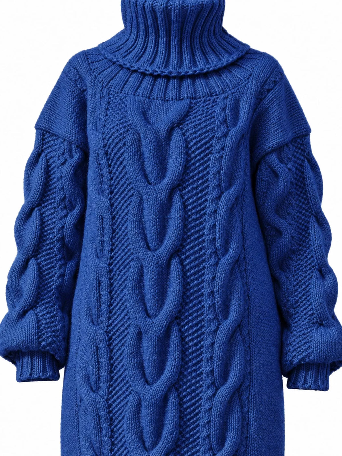 Oversized Chunky Cable Knit Turtleneck Sweater Dress