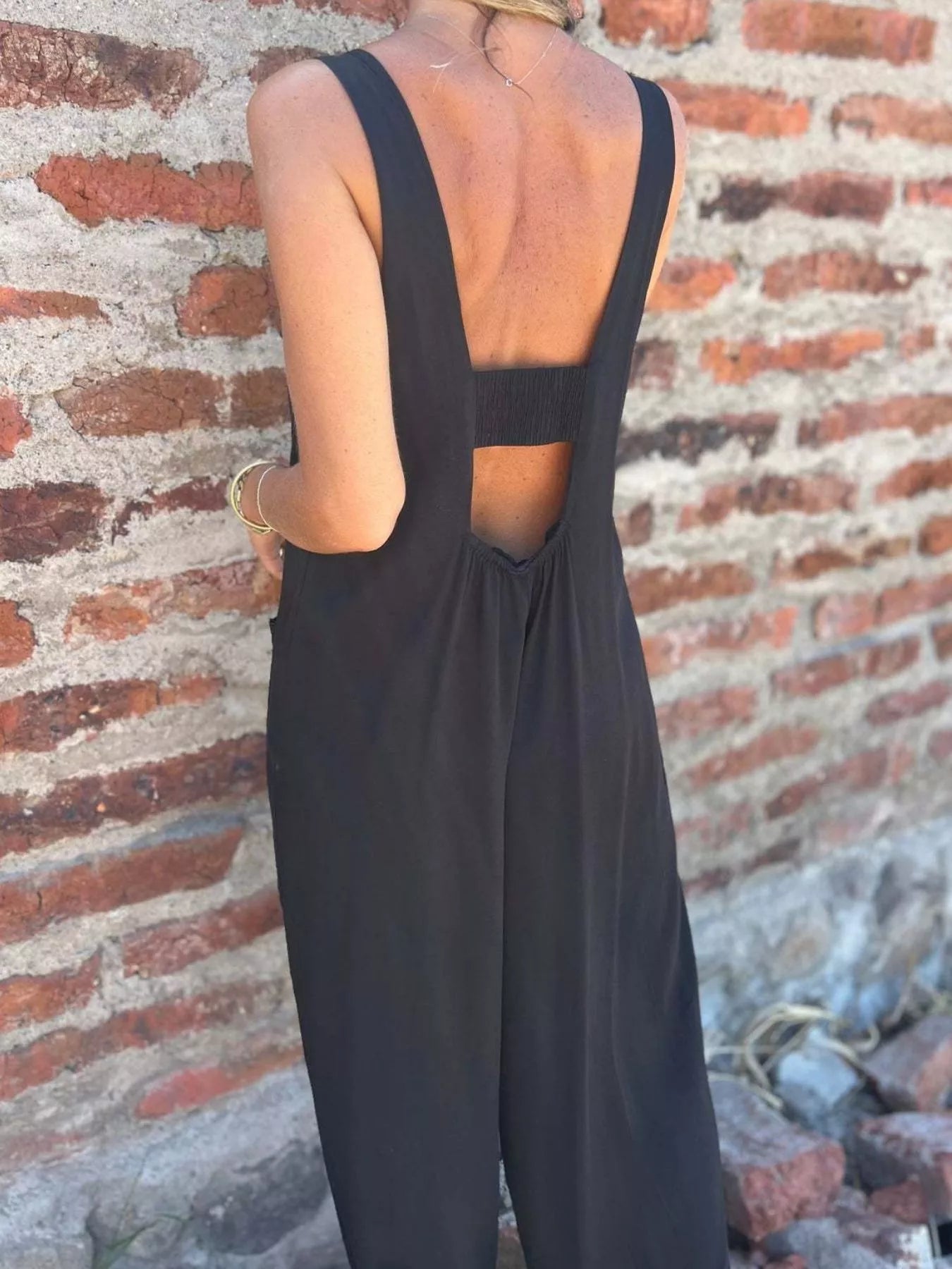 Button-Front Wide Leg Jumpsuit