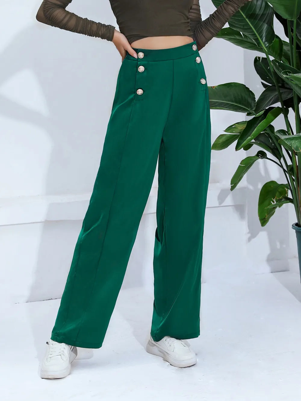 Wide Leg Pants in Dark Green