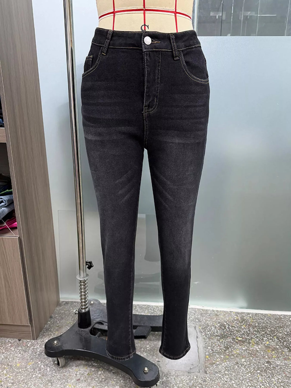 High-Waisted Fleece-Lined Skinny Jeans