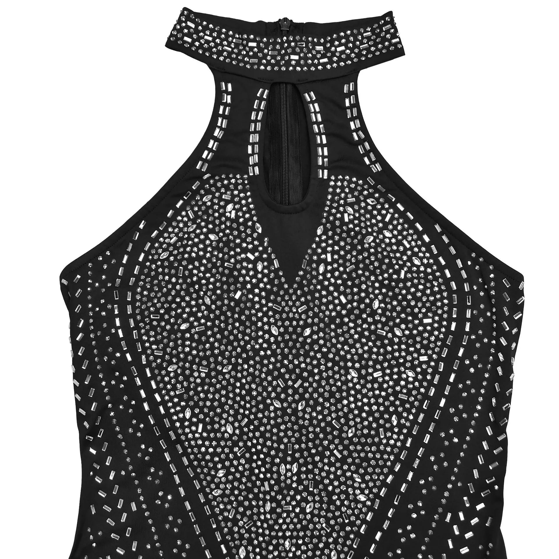 Sparkling Rhinestone Cutout Jumpsuit in Black