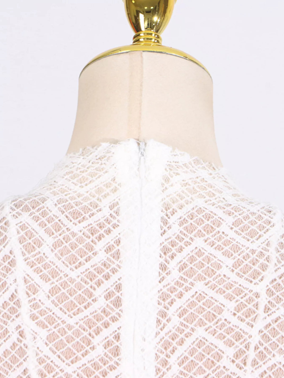 Lace Mock Neck Long Sleeve Maxi Dress in White