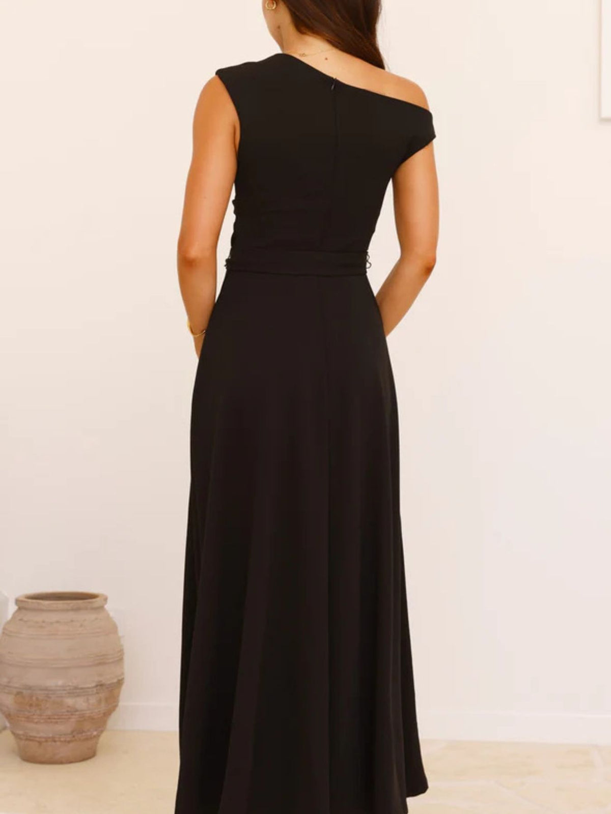 One-Shoulder Tie Waist Maxi Dress