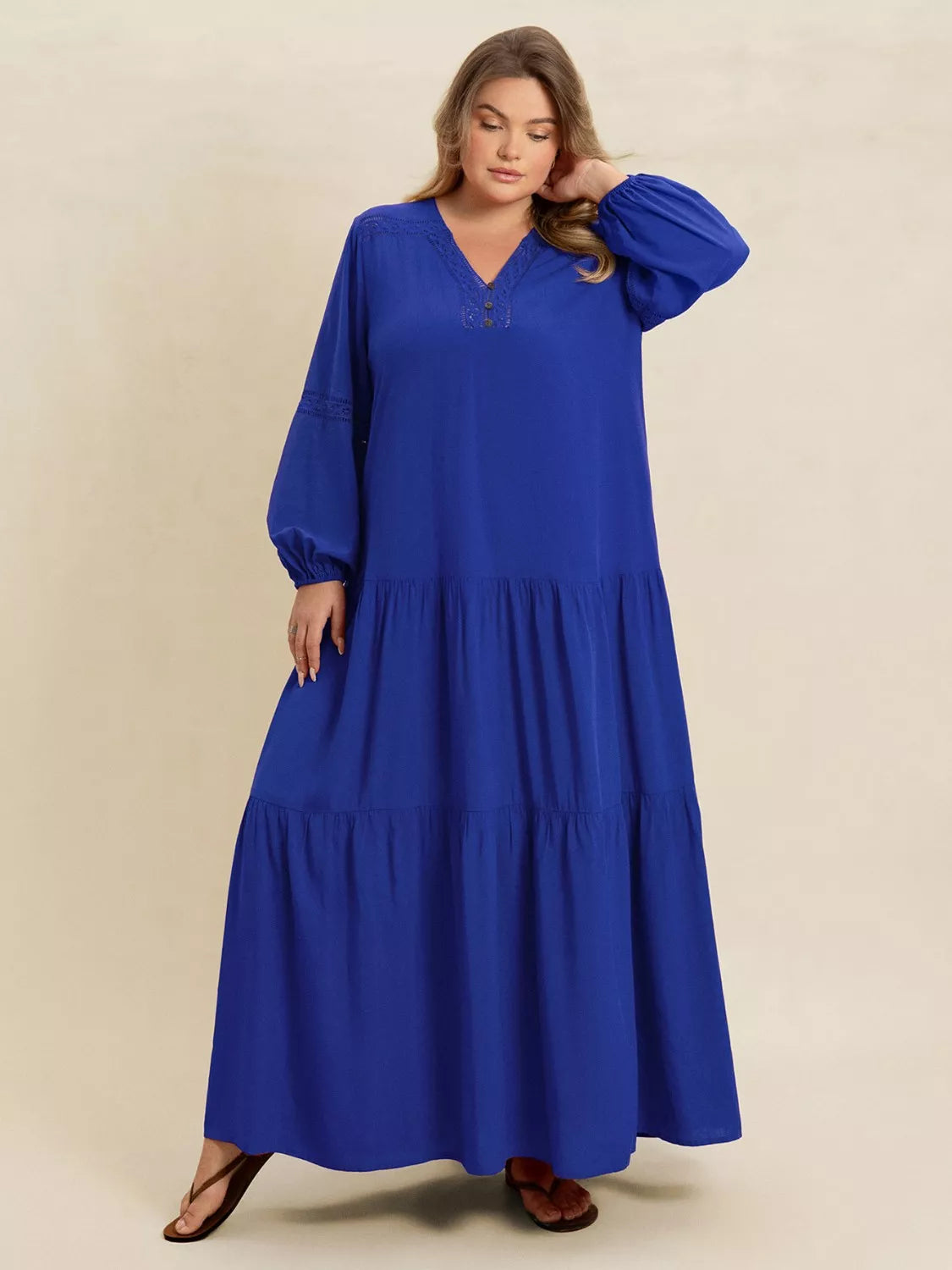 Bohemian Tiered Maxi Dress with Balloon Sleeves