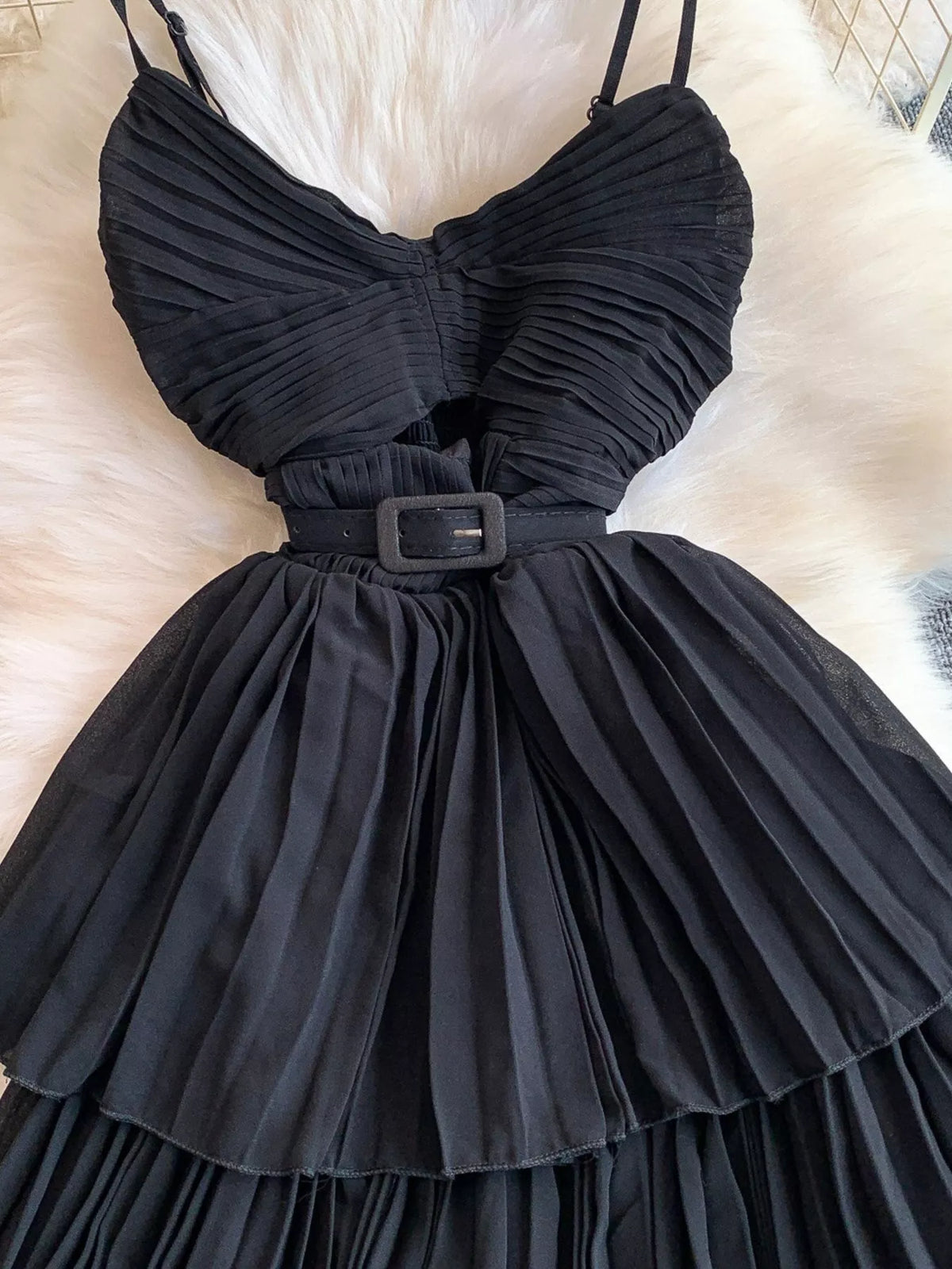 Pleated Layered Midi Dress