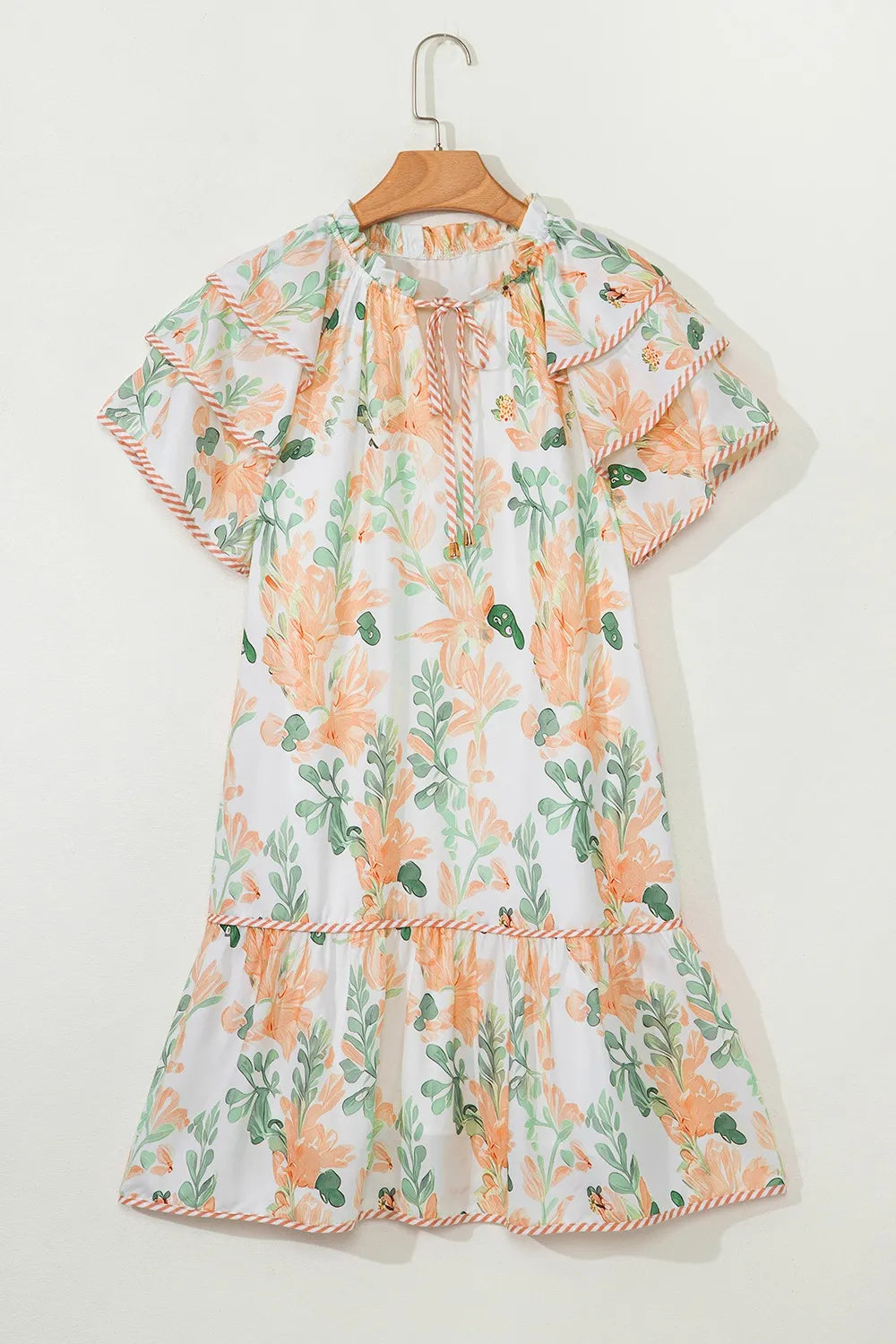 Floral Tie Neck Layered Dress in Sherbet