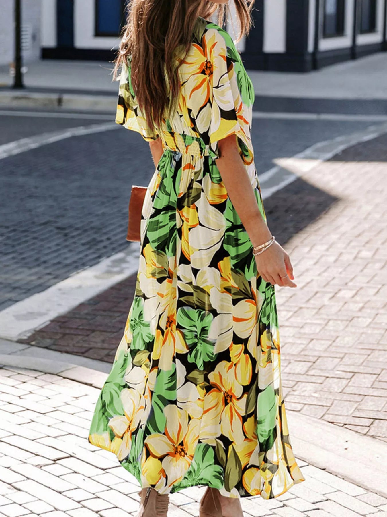 Floral V-Neck High-Slit Maxi Dress