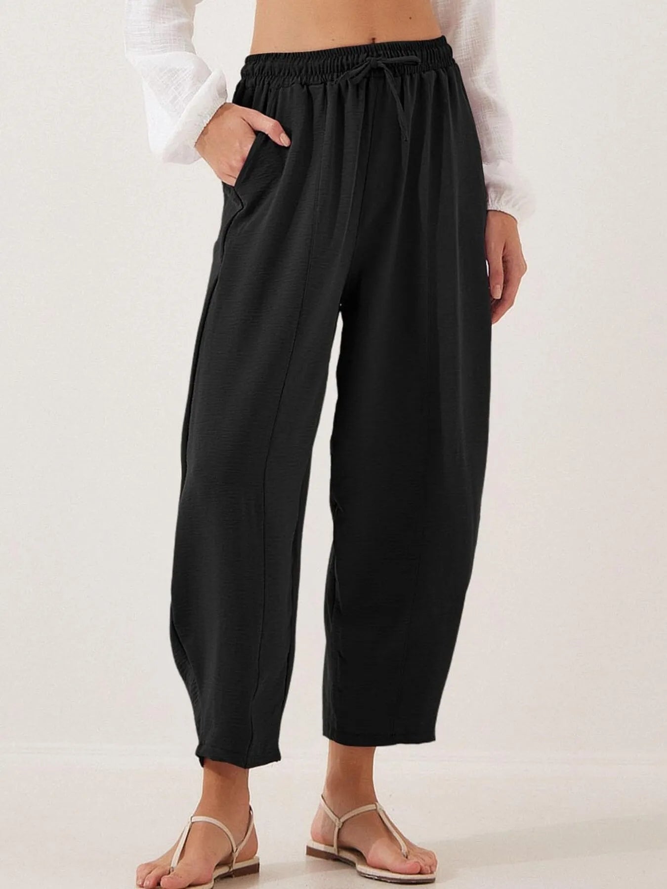 Drawstring Wide Leg Cropped Pants