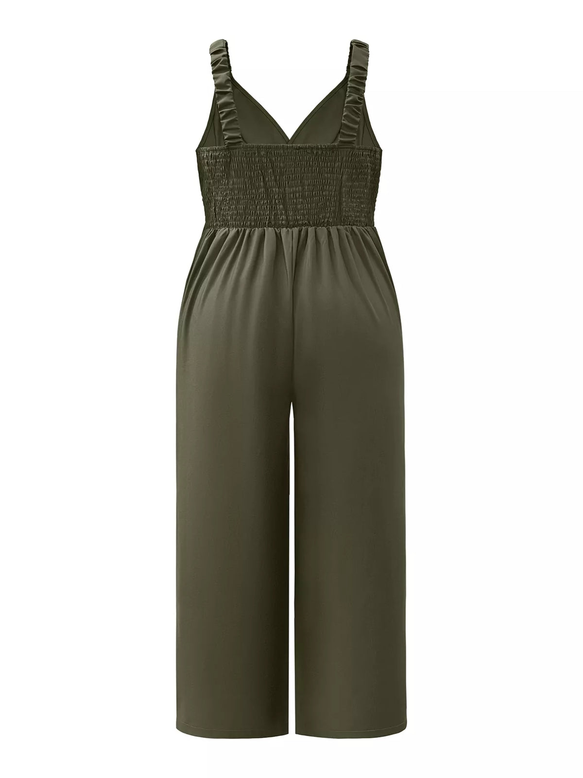 Smocked Wide Leg Jumpsuit in Army Green