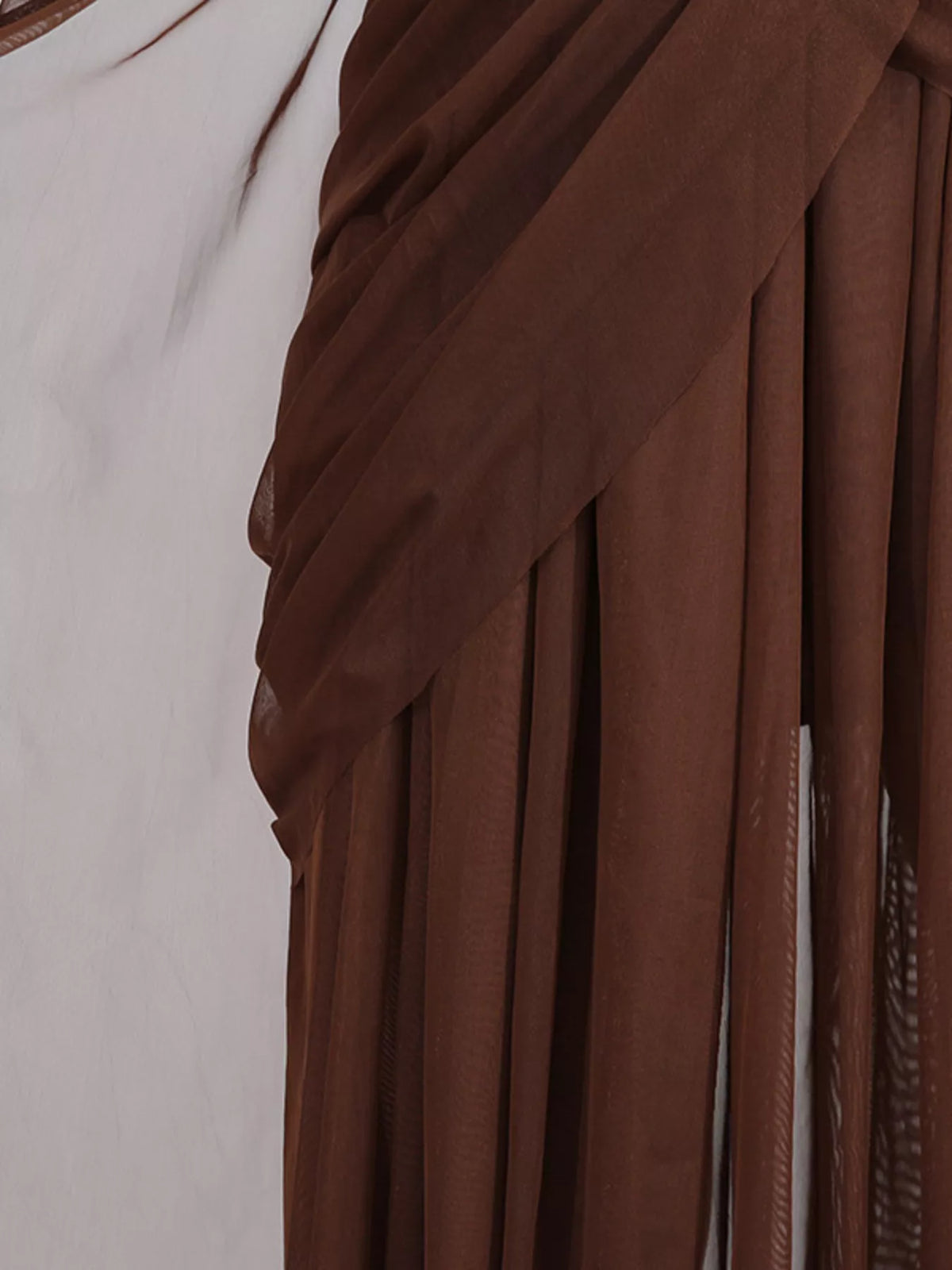 One-Shoulder Mesh Dress in Coffee in Coffee Color