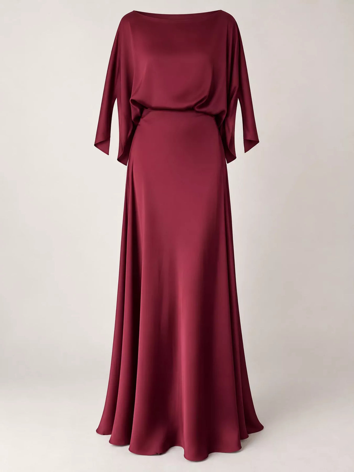 Satin Cape-Sleeve Maxi Dress
