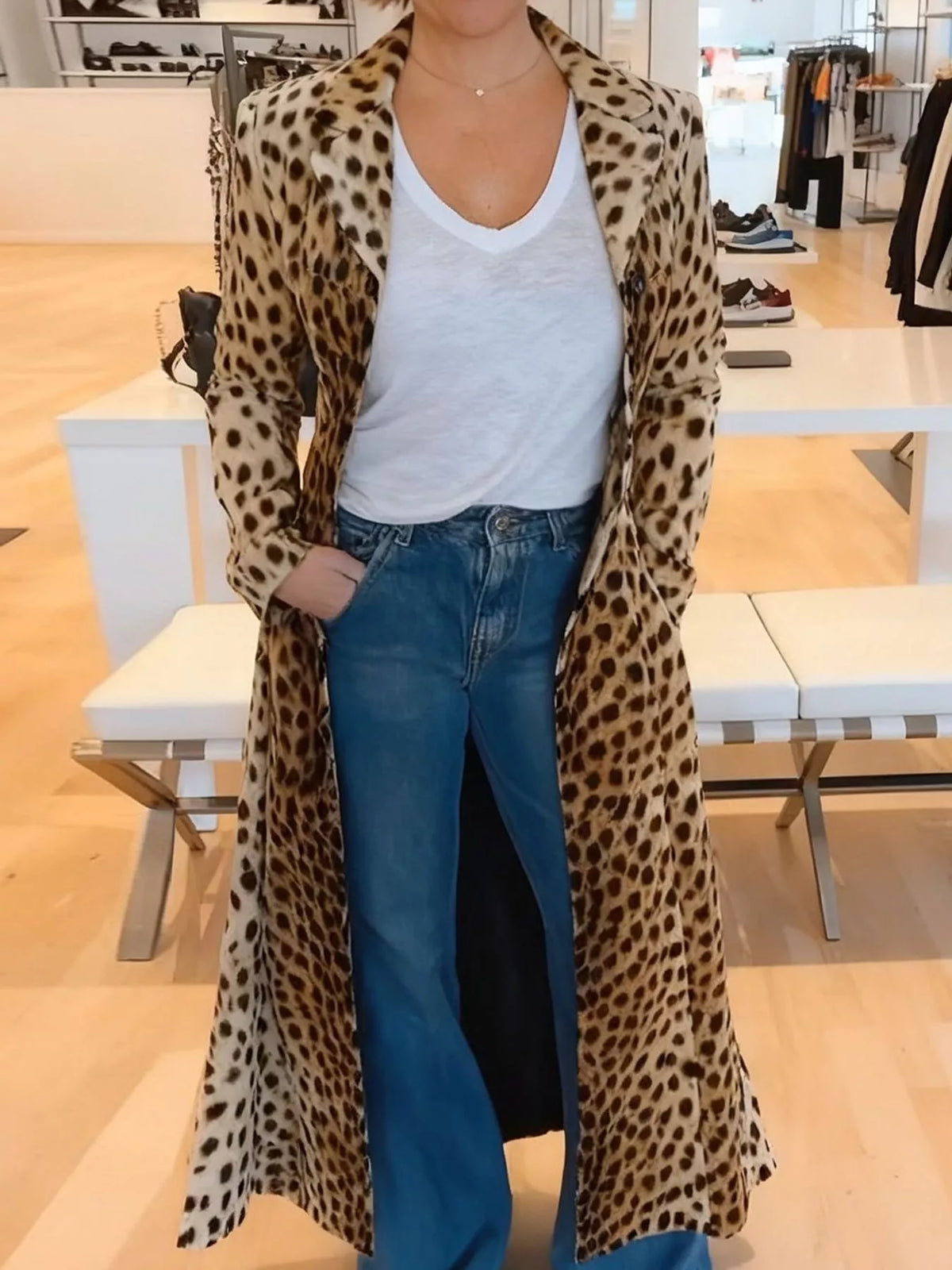Leopard Print Longline Trench Coat