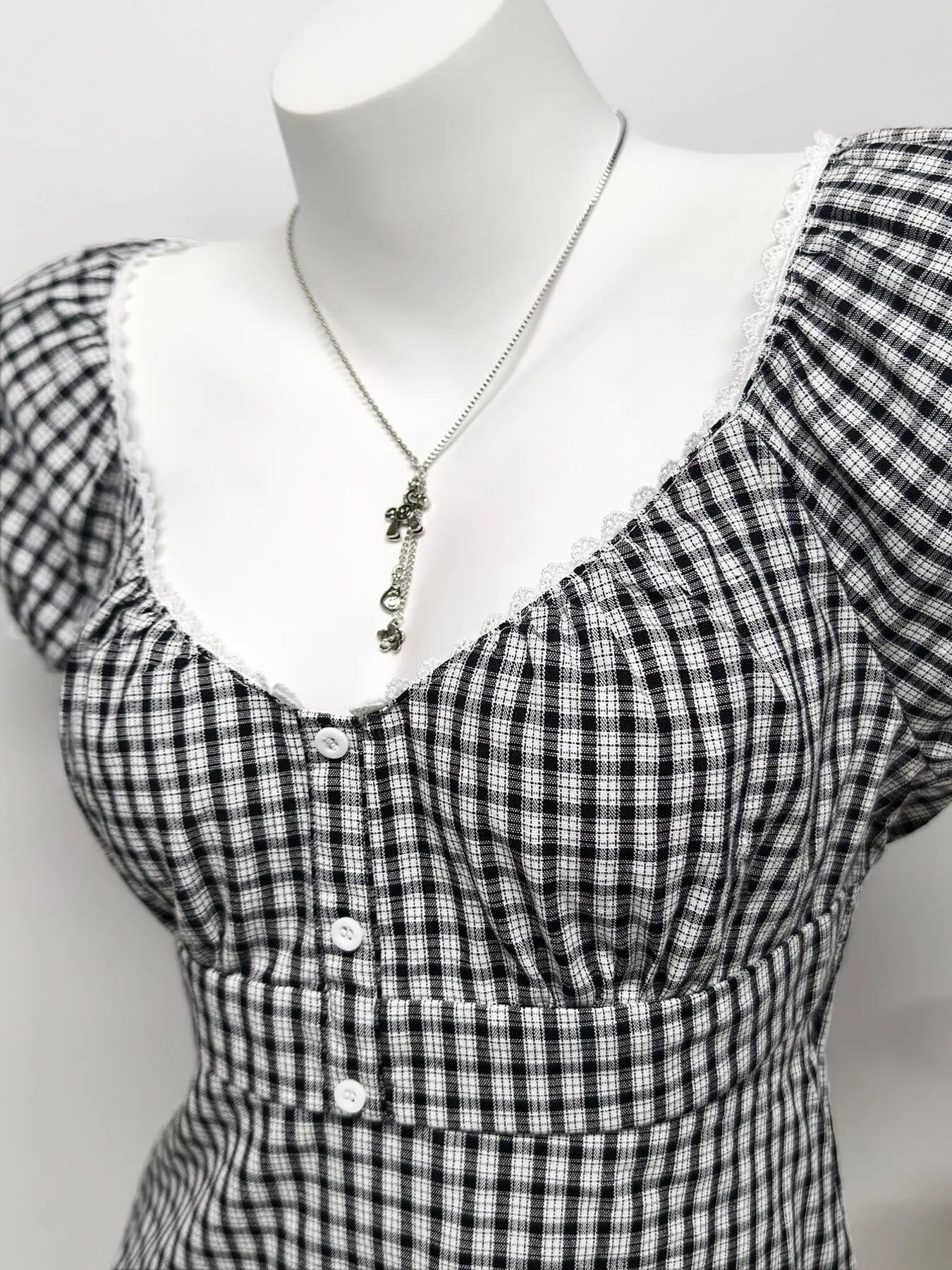 Plaid Short Sleeve Blouse in Black