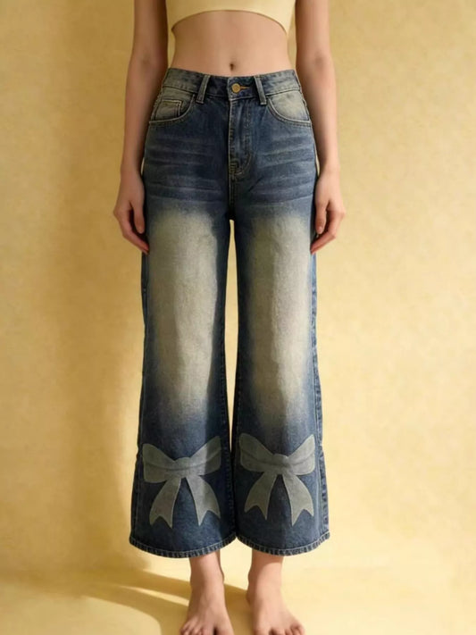 Bow Wide Leg Jeans in Blue by Dreamy Drapes