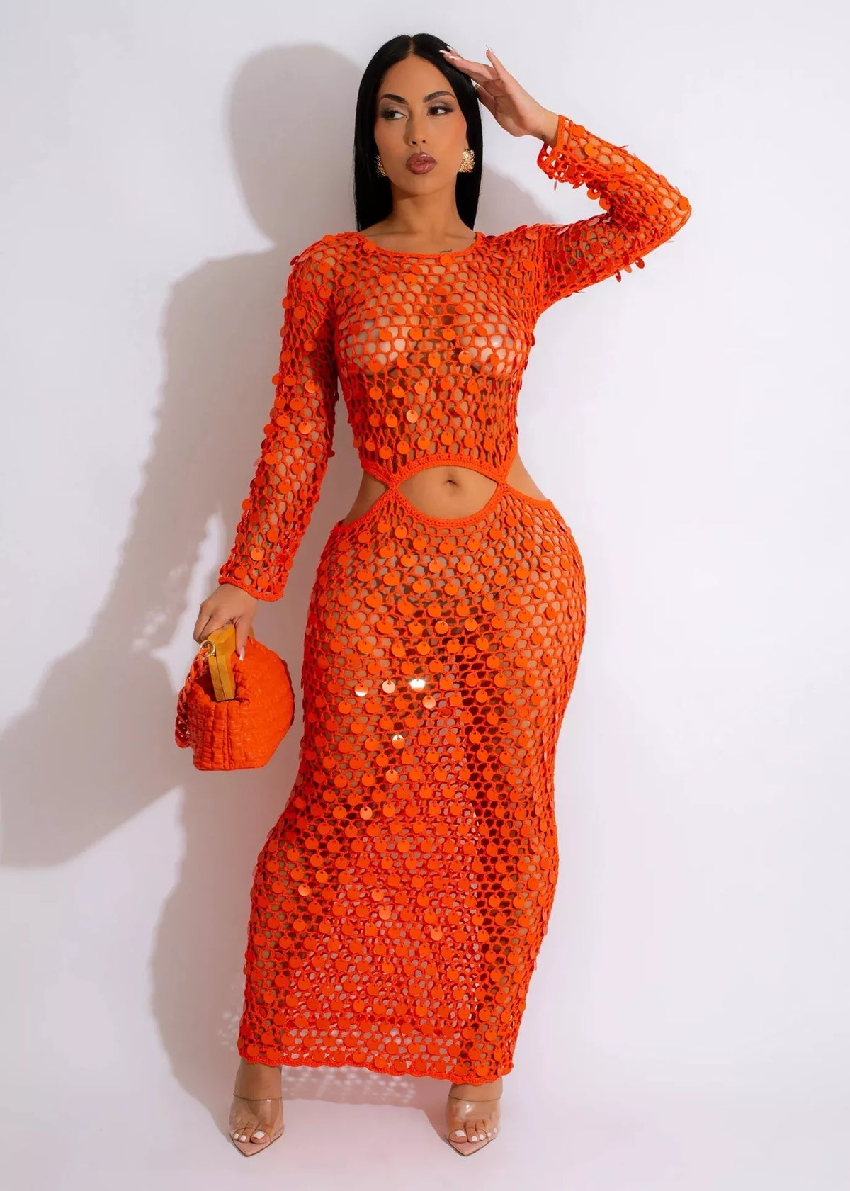 Sequin Cutout Mesh Maxi Dress