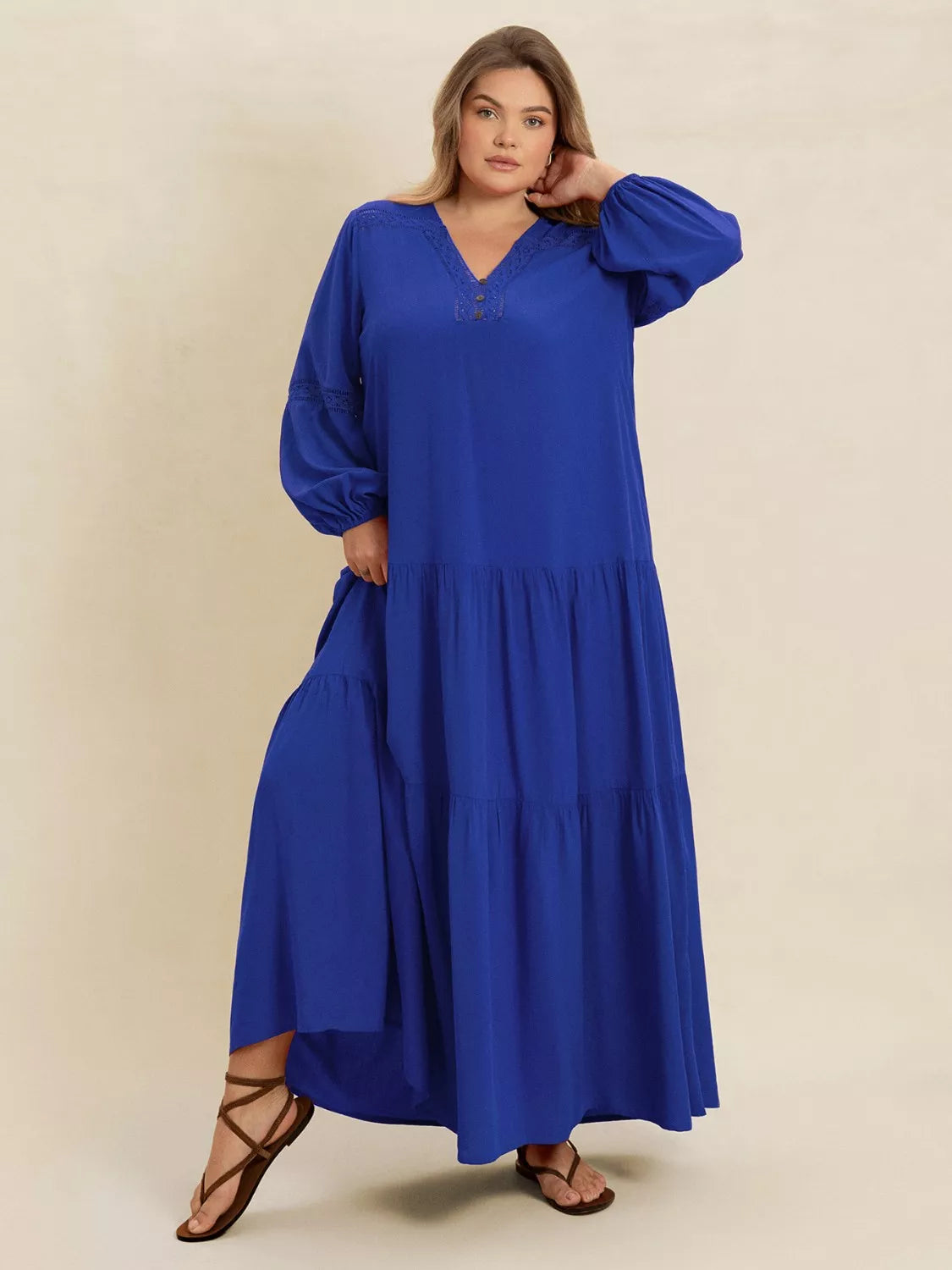 Bohemian Tiered Maxi Dress with Balloon Sleeves