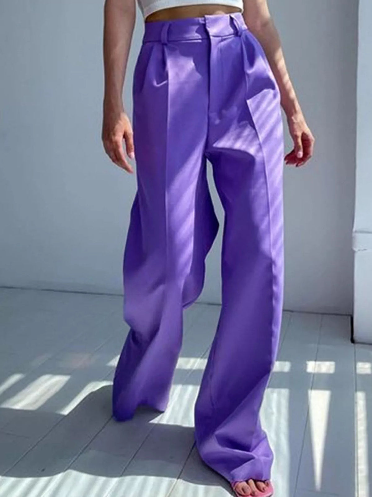 Pleated Wide Leg Pants in Blue